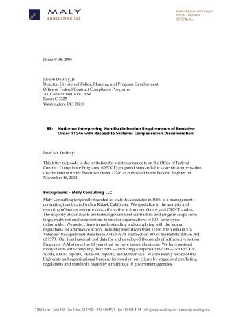 Public Comment Letter - OFCCP - Maly Consulting LLC
