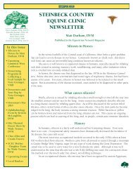 STEINBECK COUNTRY EQUINE CLINIC NEWSLETTER 1 In This