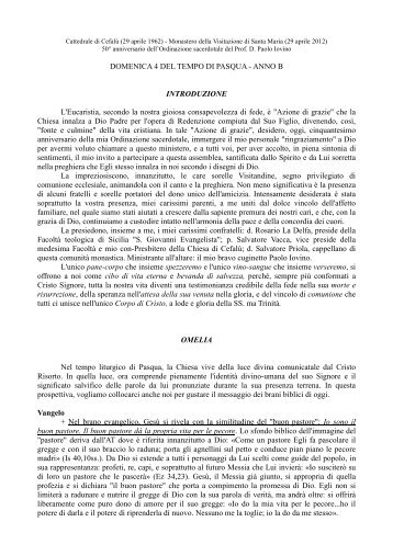 DOMENICA 4 DEL TEMPO DI PASQUA - ANNO B INTRODUZIONE ...