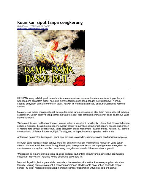 Keunikan siput tanpa cengkerang - Jabatan Taman Laut Malaysia