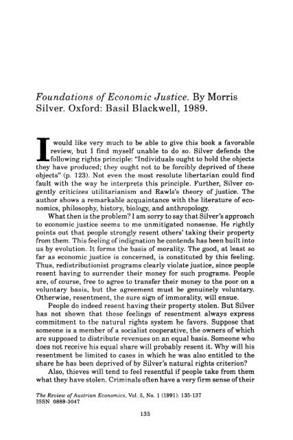 Review of Austrian Economics - The Ludwig von Mises Institute