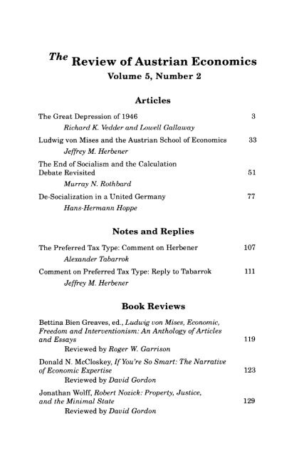 Review of Austrian Economics - The Ludwig von Mises Institute