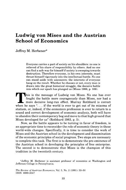 Review of Austrian Economics - The Ludwig von Mises Institute