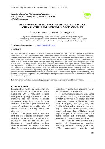 Behavioural effects of methanolic extract of Chrysanthellum indicum ...