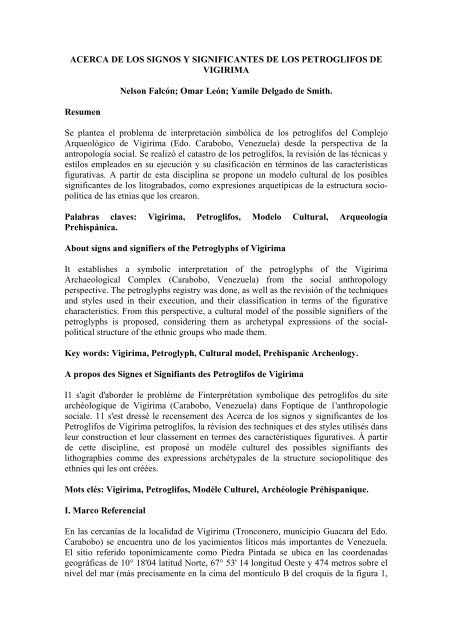 acerca de los signos y significantes de los petroglifos de vigirima