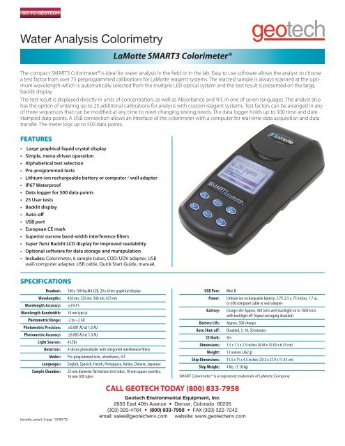 LaMotte SMART3 Colorimeter - Geotech Environmental Equipment