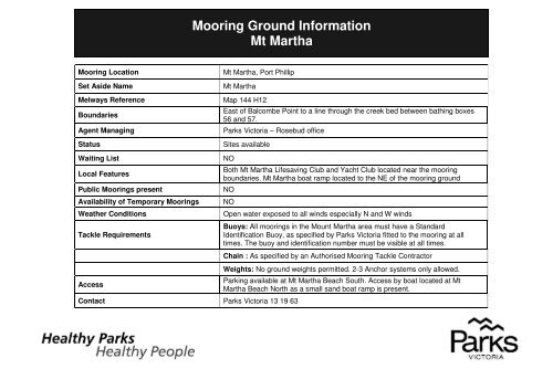 Mt Martha Mooring Area Information (PDF File 1.3 MB) - Parks Victoria