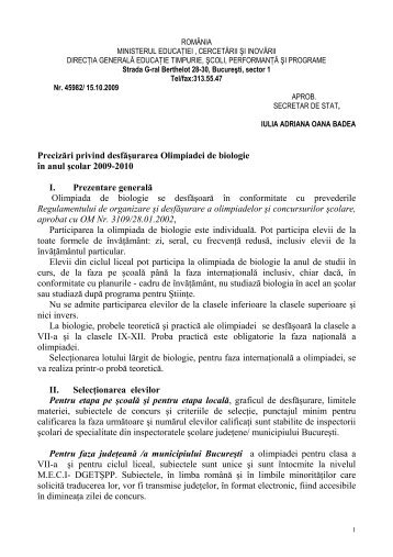 PrecizÄri privind desfÄsurarea Olimpiadei de biologie Ã®n anul scolar ...