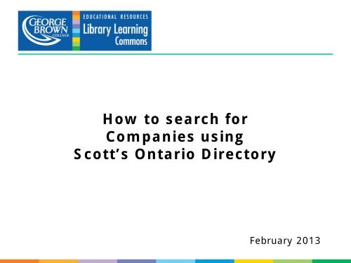 How to search for Companies using Scott's Ontario Directory (PDF)