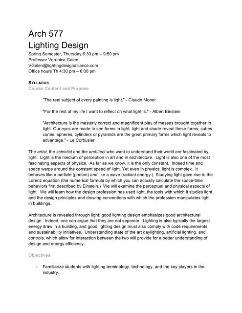 Arch 577 Lighting Design - USC School of Architecture