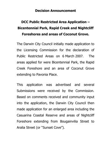 Decision Announcement DCC Public Restricted Area Application ...