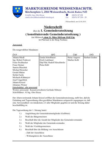 konstituierende Gemeinderatssitzung - Weissenbach an der Triesting