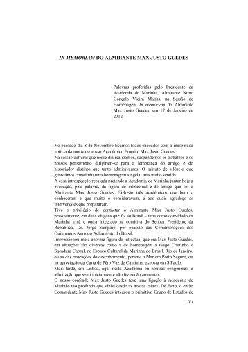 IN MEMORIAM DO ALMIRANTE MAX JUSTO GUEDES - Academia