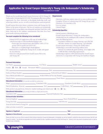 Application for Grand Canyon University's Young Life - Apollo High ...