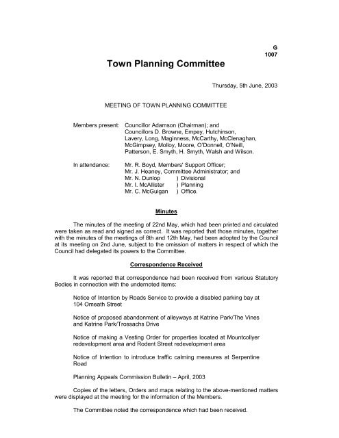 Town Planning Committee - Meetings, agendas and minutes