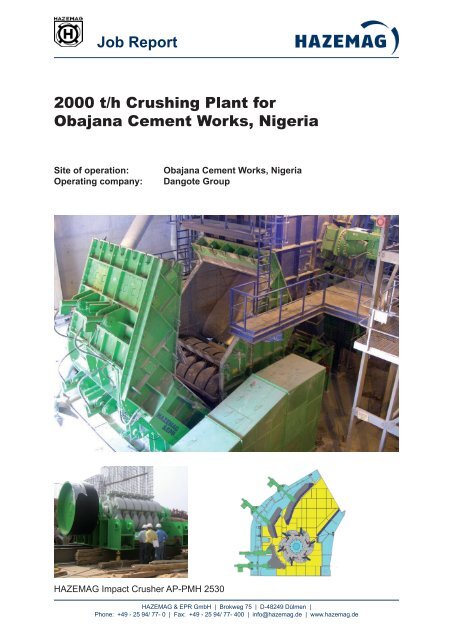 Job Report 2000 t/h Crushing Plant for Obajana Cement ... - Hazemag