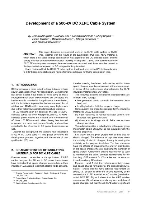 Development of a 500-kV DC XLPE Cable System