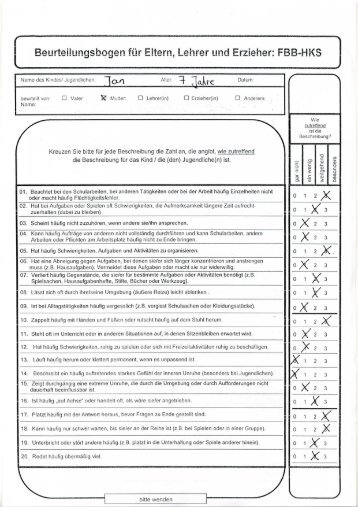 Beurteilungsbogen fÃ¼r Eltern, Lehrer und Erzieher (FBB-HKS)
