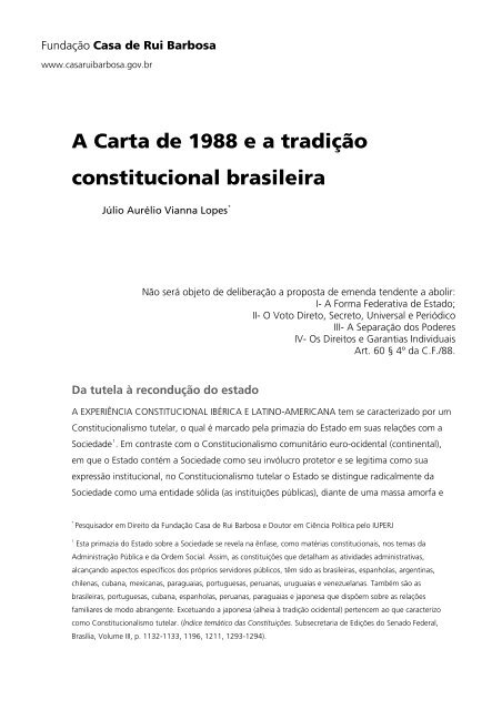 A Carta de 1988 e a tradição constitucional brasileira