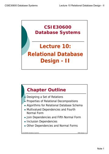 Lecture 10: Relational Database Design - II