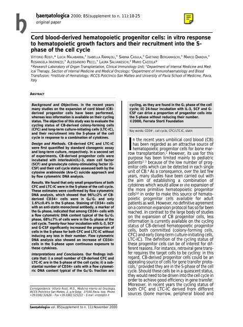 Journal of Hematology - Supplements - Haematologica