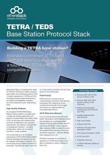 TETRA / TEDS Base Station Protocol Stack - Etherstack