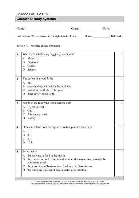 Science Focus 2 TEST Chapter 4 - Pearson Australia Media ...