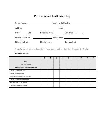 Peer Counselor Client Contact Log - ITCA