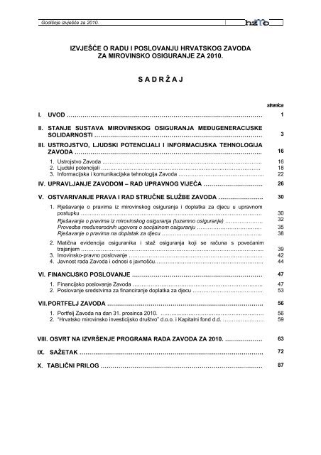 Izvješće o radu i poslovanju Hrvatskog zavoda za mirovinsko ...