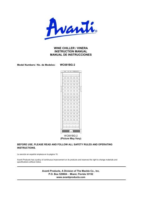 Model WC681BG-2 - Avanti Products