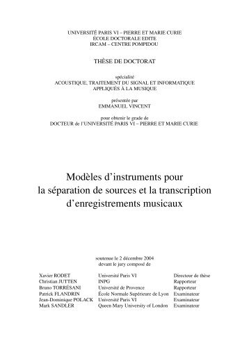 RÃ©sumÃ© ModÃ¨les d'instruments pour la sÃ©paration de sources et la ...