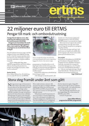 22 miljoner euro till ERTMS - Trafikverket