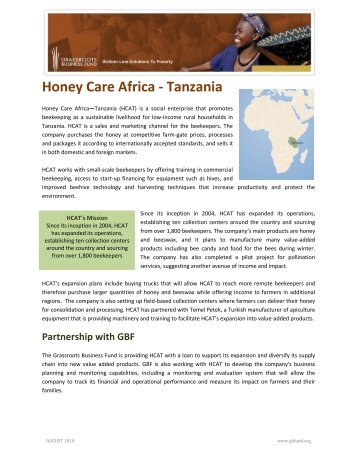 Honey Care Africa - Tanzania - Grassroots Business Fund