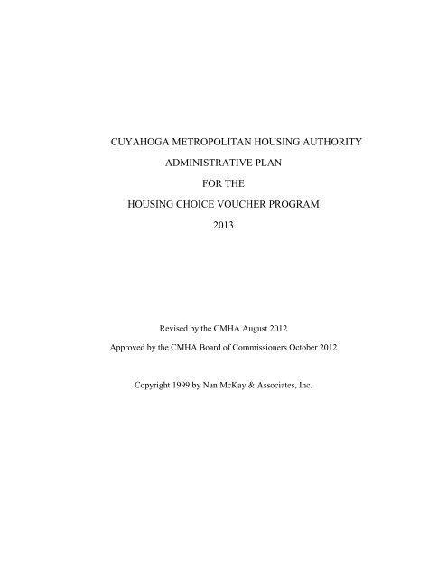 2013 CMHA HCVP Admin Plan - Cuyahoga Metropolitan Housing ...