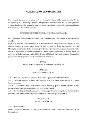CONSTITUCION DE CADIZ DE 1812