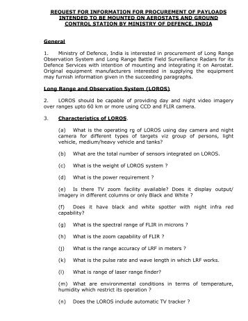 request for information for procurement of payloads intended