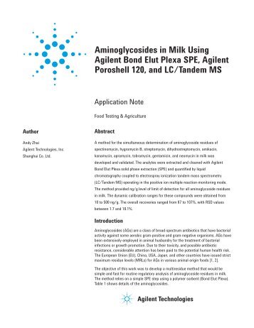 Aminoglycosides in Milk Using Agilent Bond Elut Plexa SPE, Agilent ...