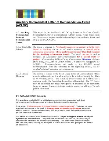 Auxiliary Commandant Letter of Commendation Award - US Coast ...