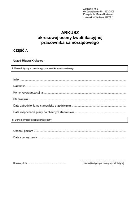 ARKUSZ okresowej oceny kwalifikacyjnej pracownika ...