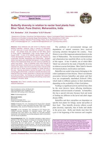 Butterfly diversity in relation to nectar food plants from Bhor Tahsil ...