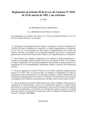 Reglamento al artículo 30 de la Ley de Catastro ° 6545 de 25 de ...