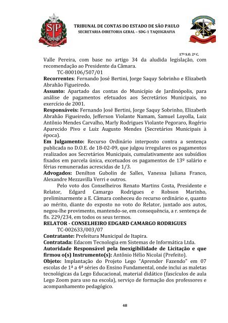 ata da 17Âª sessÃ£o ordinÃ¡ria da segunda cÃ¢mara, realizada em 07 ...