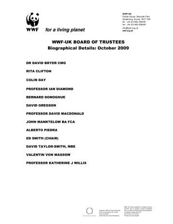 WWF-UK BOARD OF TRUSTEES Biographical Details: October 2009