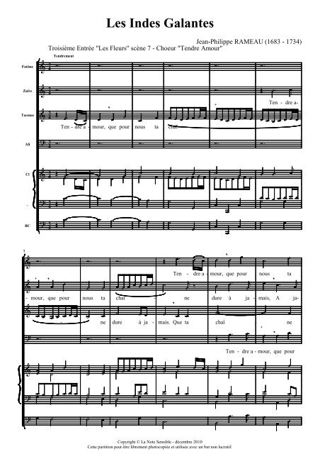 Rameau Indes Galantes Quatuor Tendre Amour Do Majeur Pdf Musili