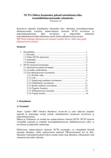 NCTS kasutusjuhend autentimata isiku transiidideklaratsioonide ...