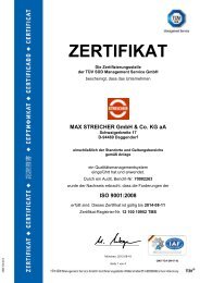 Ansicht Zertifikat Qualität (DIN EN ISO 9001:2008) - MAX STREICHER