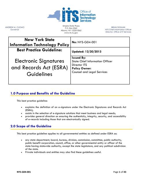 Electronic Signatures and Records Act (ESRA) Guidelines