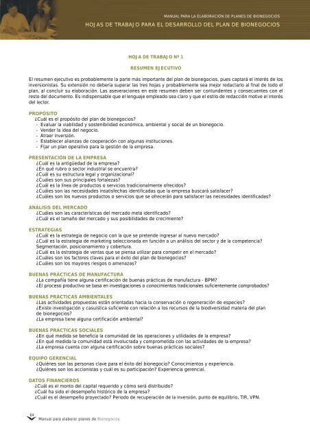 Manual para elaborar planes de Bionegocios - CDAM