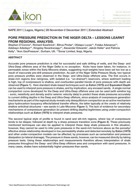 pore pressure prediction in the niger delta â lessons ... - Ikon Science