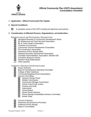 Official Community Plan (OCP) Amendment Consultation Checklist